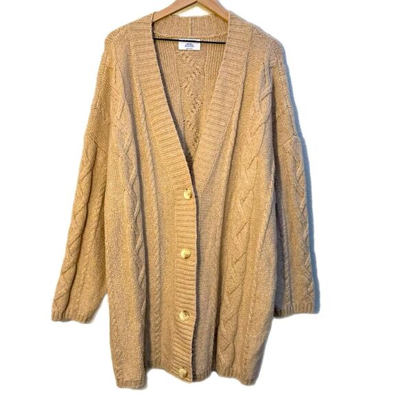 OLD NAVY Pointelle Cable Knit Cardigan Women’s XXL Tall Tan Longline. - Picture 1 of 13